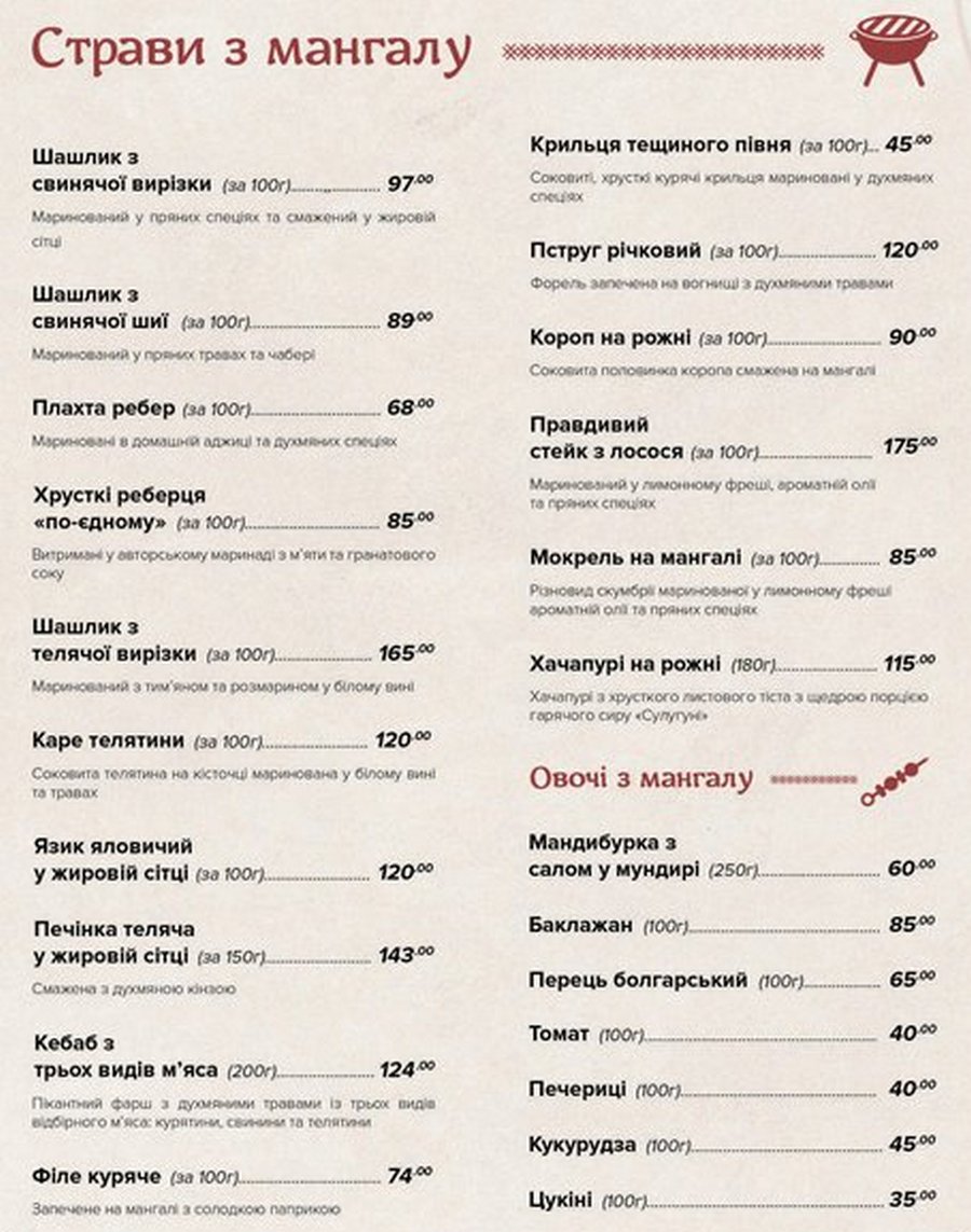 Меню Барбекю